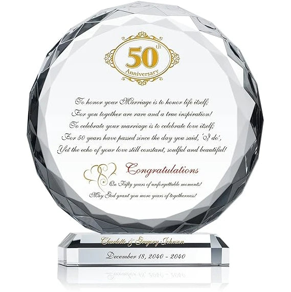 Custom Golden 50th Wedding Anniversary Crystal Gift Plaque