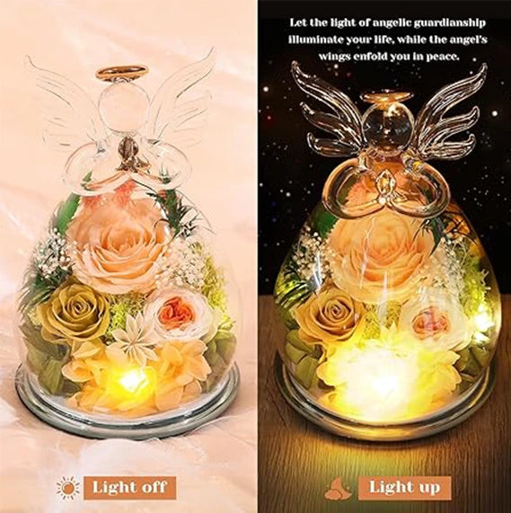 Gifts for Mom Birthday Gifts for Women Preserved Rose Forever Flower in Glass Angel Figurines Fresh Flowers for Delivery Mothers Day Anniversary Real Colorful Roses for Grandma Her Wife from Daughter